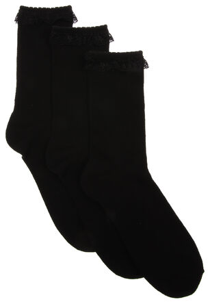 Girls Black 3pk Frill Ankle Socks