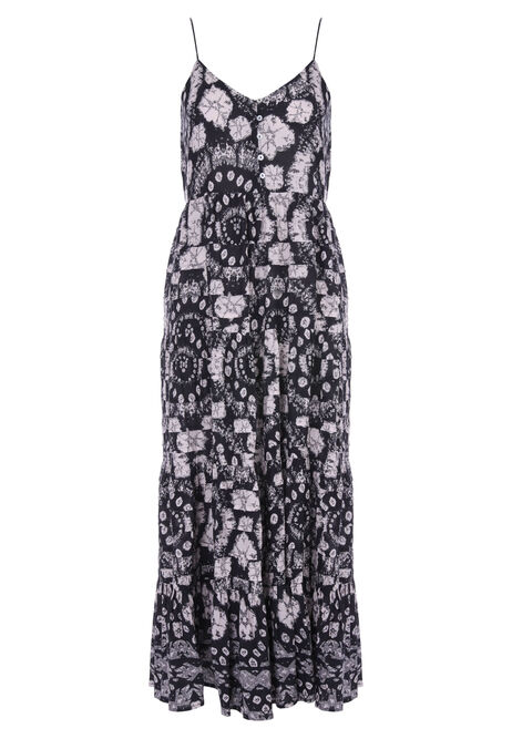 Womens Charcoal & White Tie-Dye Pintuck Detail Dress