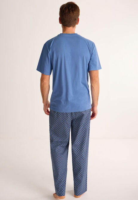 Mens Blue Geometric Check Pyjama Set