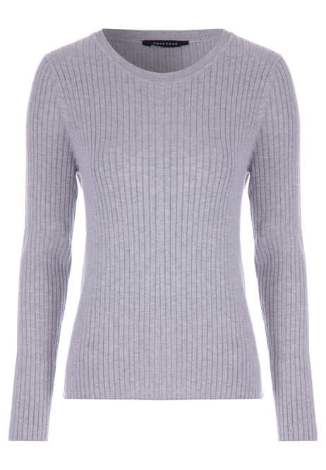 Womens Grey Rib Crew Neck Jumper