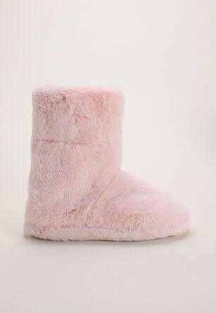 Ladies Pink Fluffy Slipper Boot
