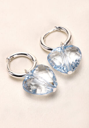 Womens Silver Hoop Earrings with Heart Droplet