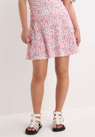Older Girls Red Floral A-Line Skirt