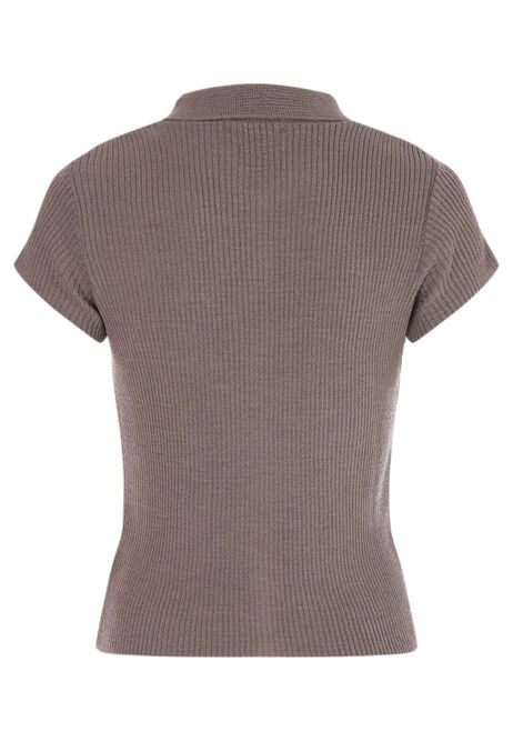 Womens Taupe Ribbed Short Sleeve Cardigan