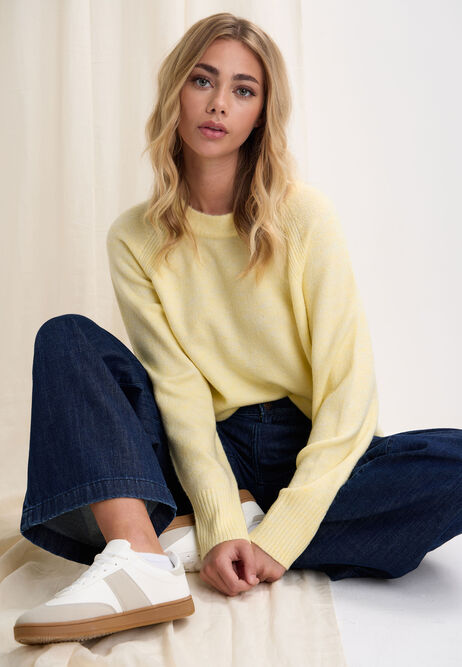 Womens Yellow Side Split Crew Neck Jumper