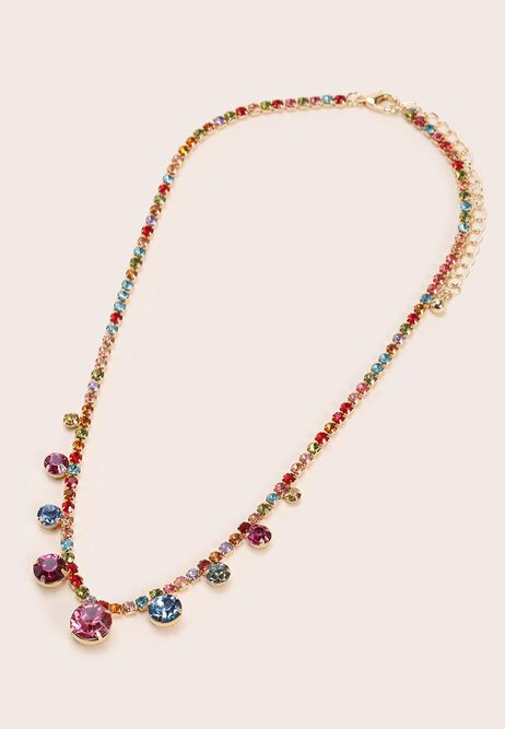Womens Gold Muti-Coloured Stone Necklace