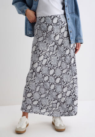 Womens Grey Snake Print Midi Skirt