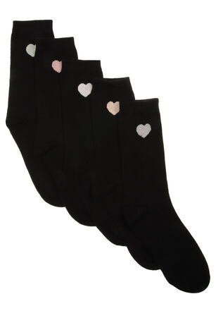 Womens 5pk Black Heart Socks