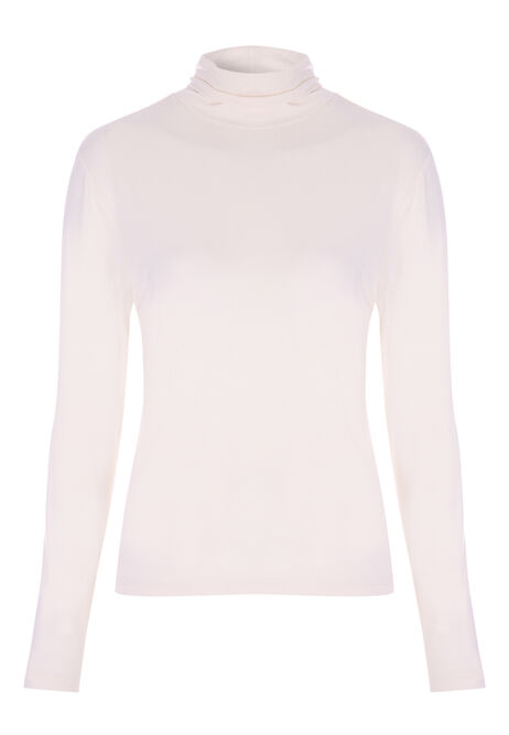 Womens Cream Roll Neck Long Sleeved Top