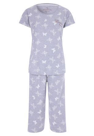 Womens Grey Butterfly Pyjama Set