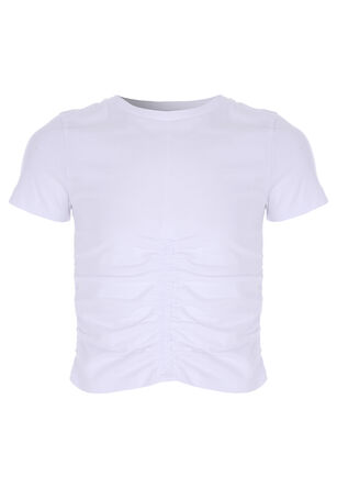 Older Girl White Ruched Top 