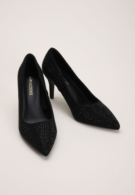 Womens Black Sparkly Embellished Court Heels Peacocks