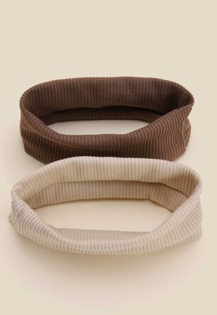Womens 2pk Oatmeal & Brown Ribbed Jersey Headbands