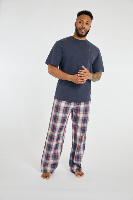 Mens Navy Check Jersey Pyjama Set