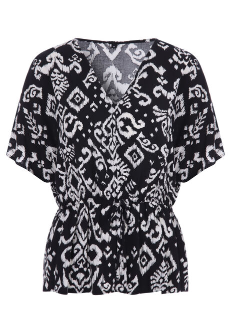 Womens Black and White Aztec Top
