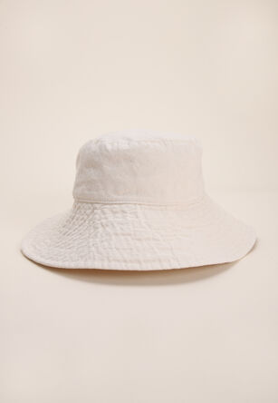 Womens Stone Denim Oversized Bucket Hat