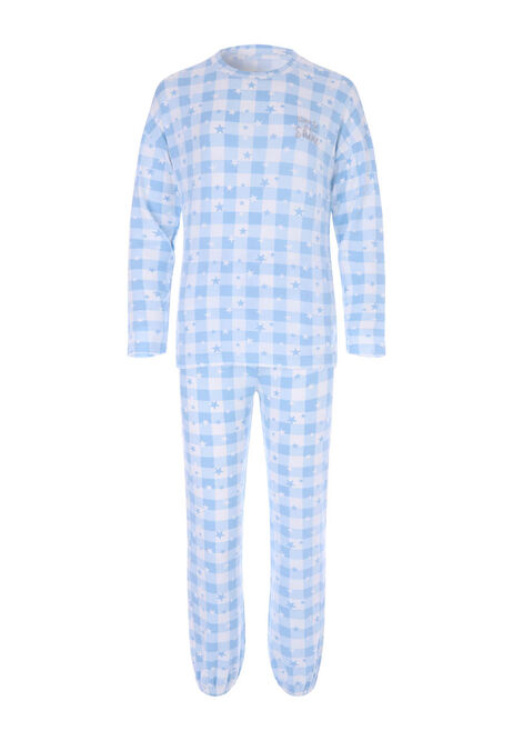 Older Girls Light Blue Check Pyjama Set