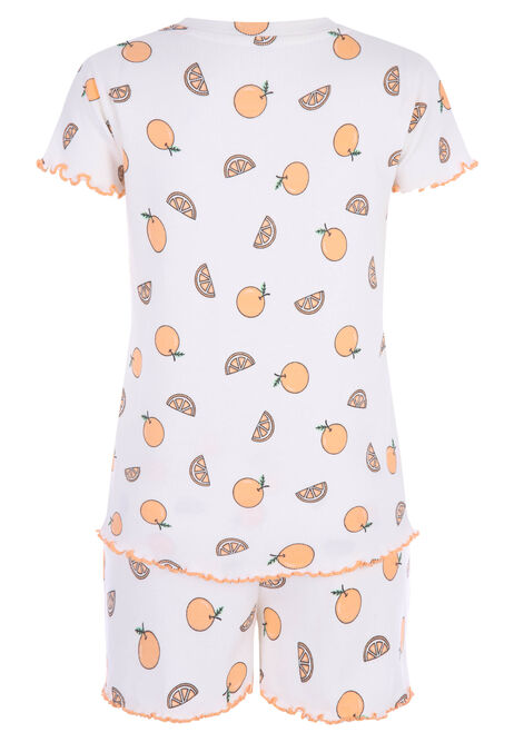 Younger Girls White Fruit Print Pyjama Set