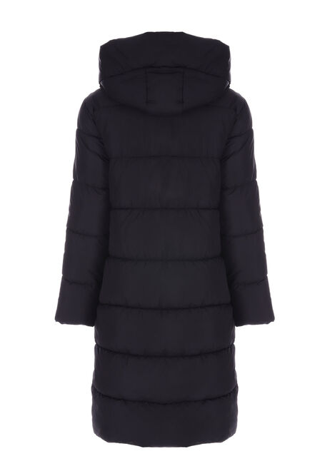 Womens Black Thermal Longline Hooded Coat