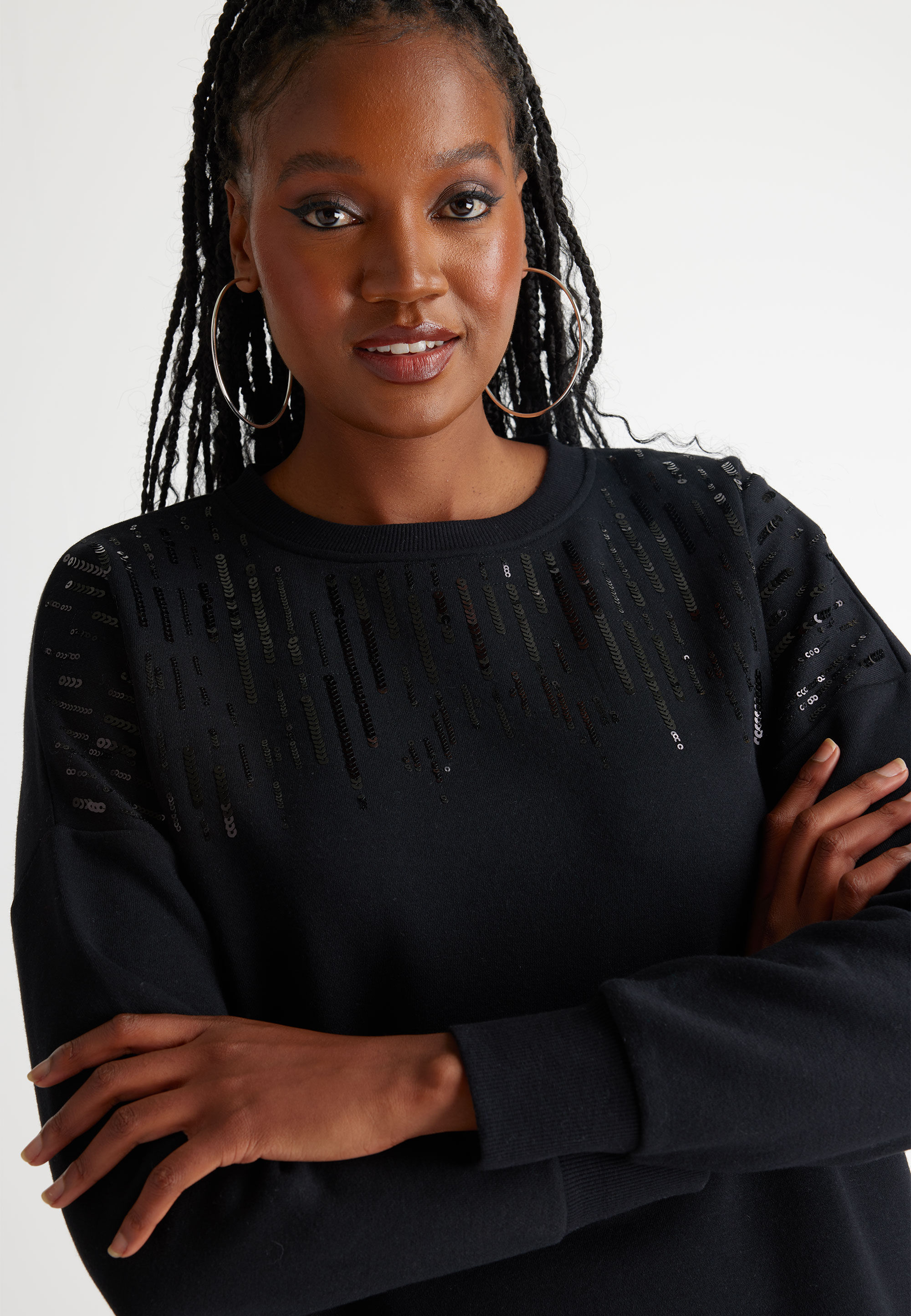 Womens Black Sequin Scatter Sweatshirt Peacocks
