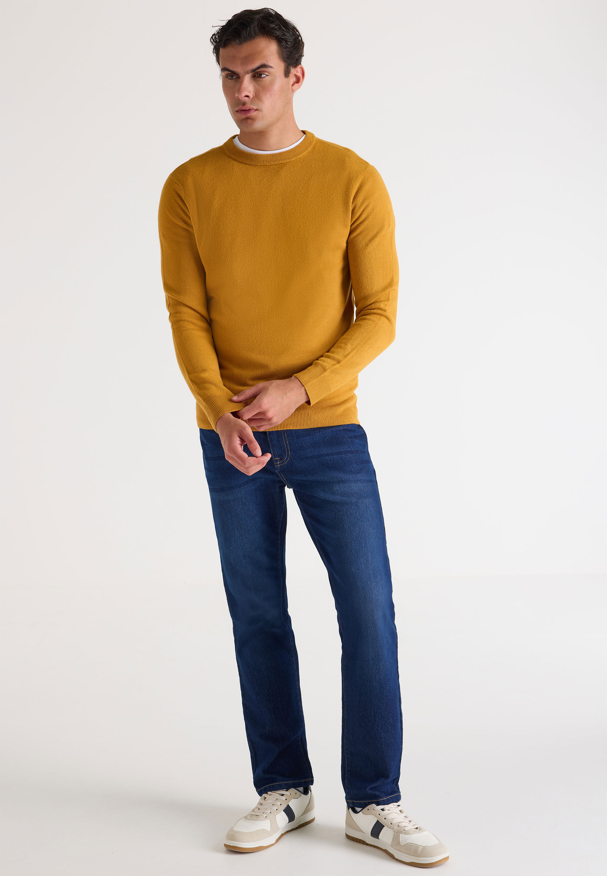 Mens Mustard Crew Neck Jumper Peacocks