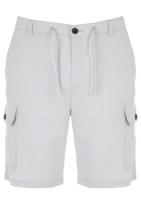 Mens Light Grey Linen Mix Cargo Shorts