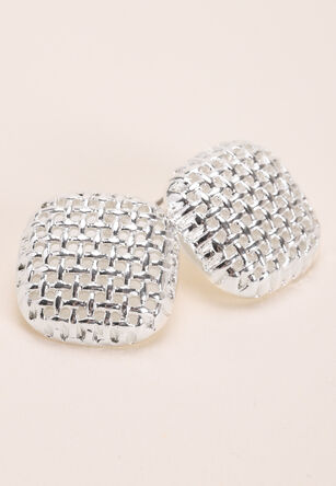 Womens Silver Square Textured Stud Earrings