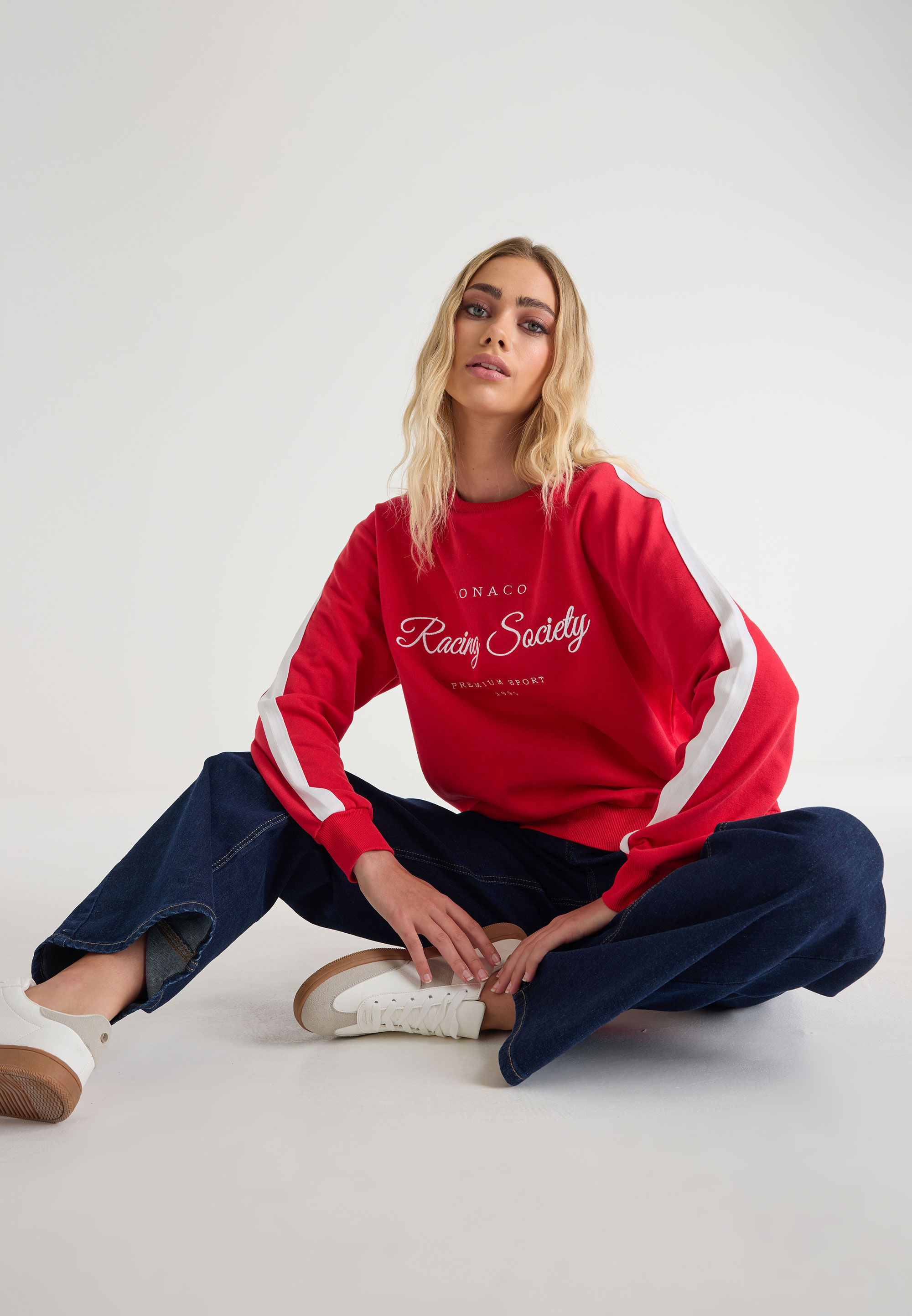 Womens Red Racing Slogan Sweatshirt Peacocks