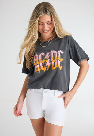 Womens Grey Acid Wash AC/DC T-shirt