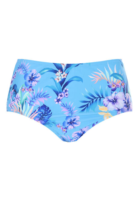 Womens Blue Tropical High Waist Bikini Brief