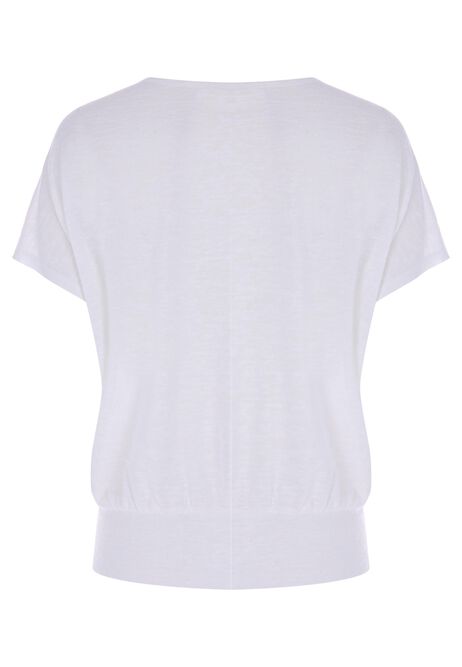 Womens Cream Plain Linen Banded Hem Top
