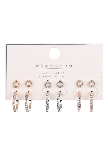 Womens 6pk Gold and Silver Diamante Earrings Set