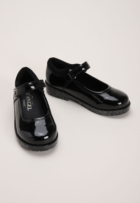Younger Girls Black Patent Glitter Sole Shoes 