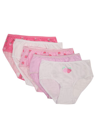 Younger Girls 5pk Pink Strawberry Fruit Print Briefs
