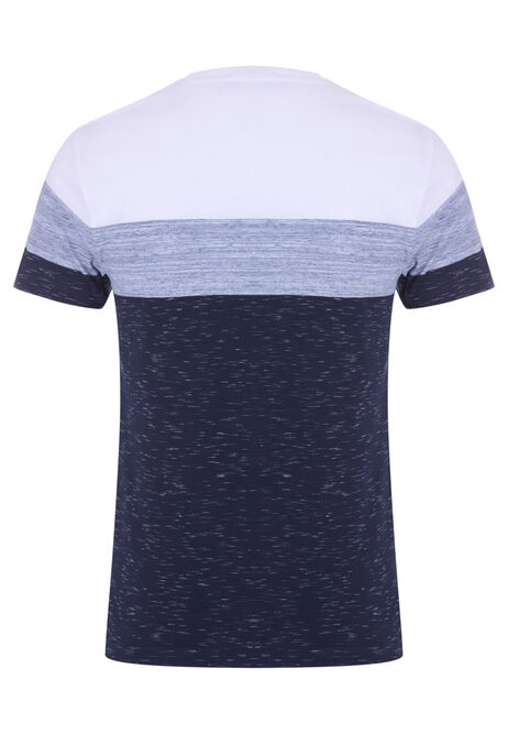 Mens Blue Stripe Colour Block T-Shirt