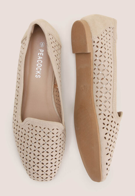 Womens Cream Cut Out Loafers
