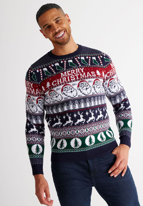 Mens Navy Novelty Knitted Christmas Jumper 