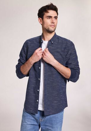 Mens Navy Textured Long Sleeve Shirt