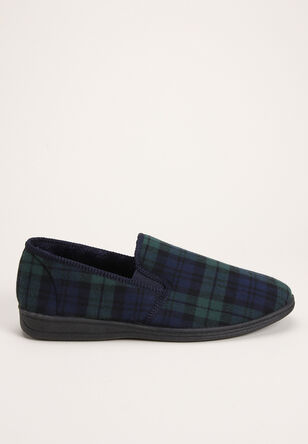 Mens Navy Check Slippers