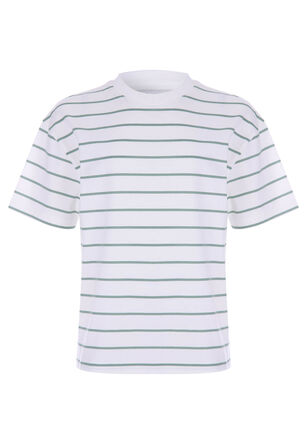 Older Boys Cream & Green Stripe Short Sleeve T-Shirt