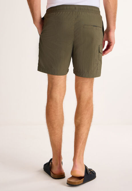 Mens Khaki Cargo Swim Shorts