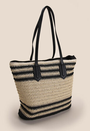 Womens Stripe Straw Beach Bag