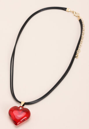 Womens Red Heart Cord Necklace