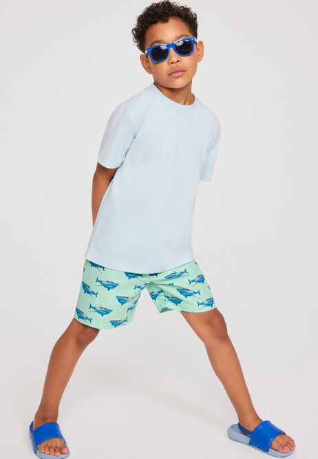 Younger Boy Green Shark Swim Shorts