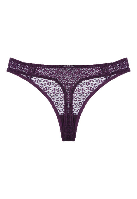 Womens Purple Animal Print Mesh Thong