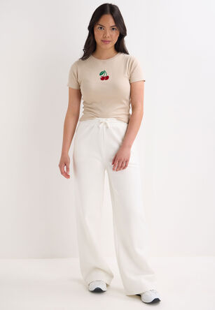 Older Girls Cream Plain Wide Leg Joggers