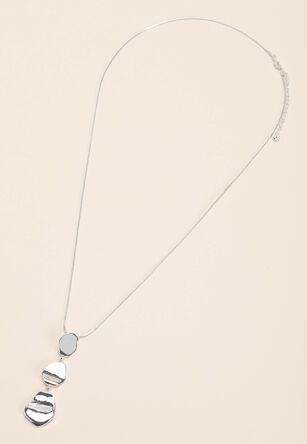 Womens Silver Textured 3 Drop Pendant Necklace