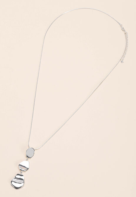 Womens Silver Textured 3 Drop Pendant Necklace