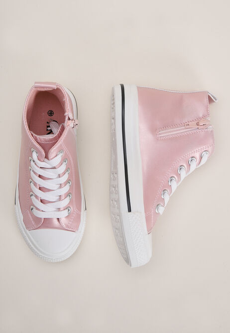 Younger Girl Pink Shimmer High Top Trainers