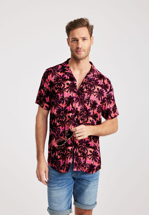 Mens Pink Tropical Print Shirt
